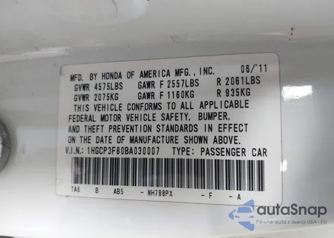 2011 Honda Accord 3.5 Ex-L from USA, damaged, VIN 1HGCP3F80BA030007